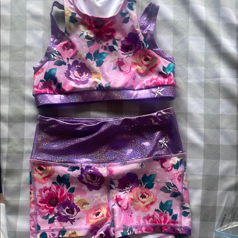 Floral Kids Dance Costume Set - Purple and Pink